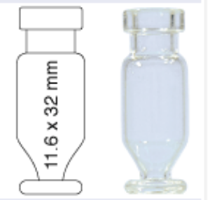 Picture of Crimp neck vial, N 11, 11.6x32.0 mm, 1.1 mL,conical + round pedestal, clear 702015