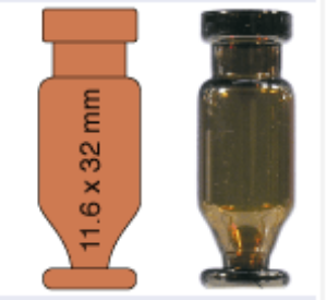 Picture of Crimp neck vial, N 11, 11.6x32.0 mm, 1.1 mL,conical + round pedestal, amber  702016 