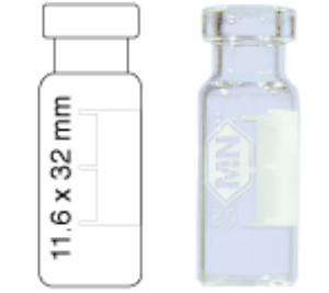 Picture of Crimp neck vial, N 11, 11.6x32.0 mm, 1.5 mL, label, flat bottom, clear 702885