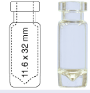 Picture of Crimp neck vial, N 11, 11.6x32.0 mm, 1.1 mL, cone in solid glass bottom, clear 702888