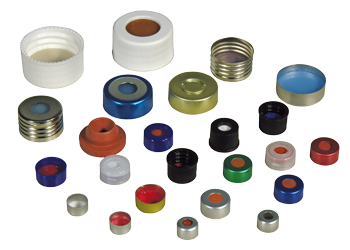 Crimp closure, N 11, alu., blue, center hole, Silicone white/PTFE red, 1.3 mm 70288.3 