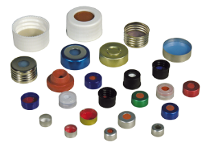 Picture of Crimp closure, N 11, alu., blue, center hole, Silicone white/PTFE red, 1.3 mm 70288.3 