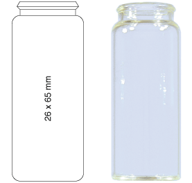 Snap cap vial, N 22, 26.0x65.0 mm, 25.0 mL, flat bottom, clear 70273 