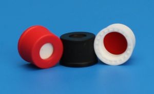Picture of 8-425mm Black Open Hole Polypropylene Closure, Red PTFE/Silicone Septa, 0.065" 806550-08