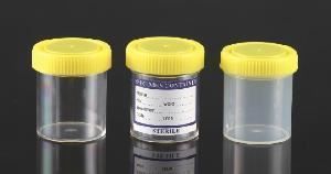 Picture of 70ml Container, screw cap, labeled, yellow capped, gamma sterile, polypropylene, 550/pack, P5744SL
