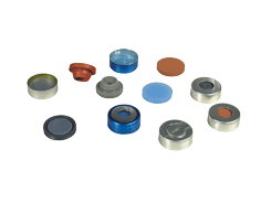  Crimp closure, N 20, alu.,blue/tin, center hole, Silicone white/PTFE beige,3.0mm  702837 