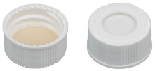 Screw closure (bonded), N 20, PP, white,center hole,Silicone w./PTFE beige,1.5mm 702181 