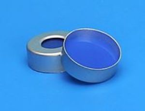 Picture of 20mm Silver Seal, 3mm Thick Clear PTFE/Blue Silicone Septa, Ultra Low Bleed 5150UL-20