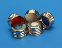 18mm Silver Magnetic (Metal) Cap with 0.060" Blue PTFE/White Silicone Liner (Shore A 55), Ultra Low Bleed 535655B-18M