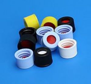 Picture of 8-425mm Black Open Hole Polypropylene Closure, Bonded PTFE/Silicone Septa 804061-08