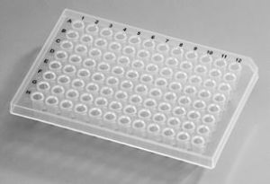 Picture of 0.1 mL 96 Well PCR Plate, Full Skirt,White, H1 Notch, 5/bag, 25/pk 402511