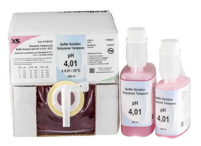 1x5Lt XS buffer solution pH 4,01 ± 0,01 / 25°C red color with N.I.S.T certificate 51100233