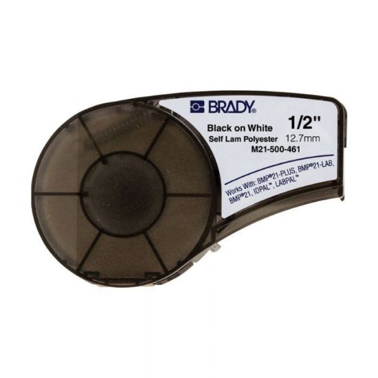 Picture of BMP21 Plus Series B-461 Self-laminating Polyester Laboratory Labels, Black on White, 19.05mm x 6.4 Meters, 110933