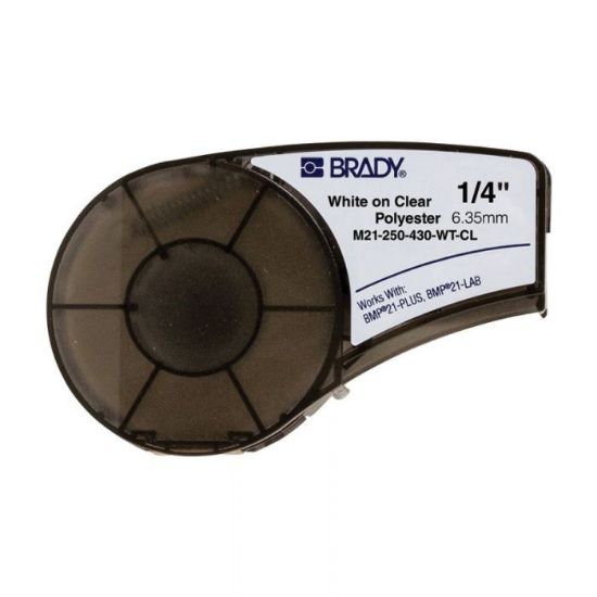 Picture of BMP21 Series, B-430 Clear Polyester labels, 6.35mm x 6.4 Metres, White on Clear, 139746