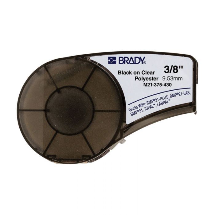 BMP21 Plus Series, B-430 Clear Polyester Labels, 9.53mm x 6.4 Meters, Black on Clear, 110899