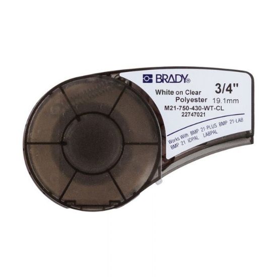 Picture of BMP21 Series, B-430 Clear Polyester labels, 19.05mm x 6.4 Metres, White on Clear, 139749