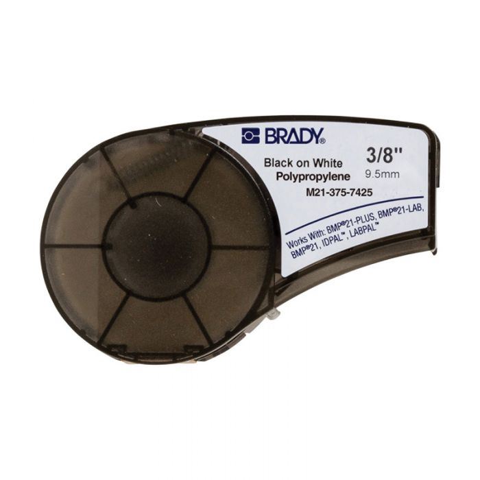 BMP21 Series, B-7425 Polypropylene labels, Black on White, 9.53mm x 6.4 Metres, 121014