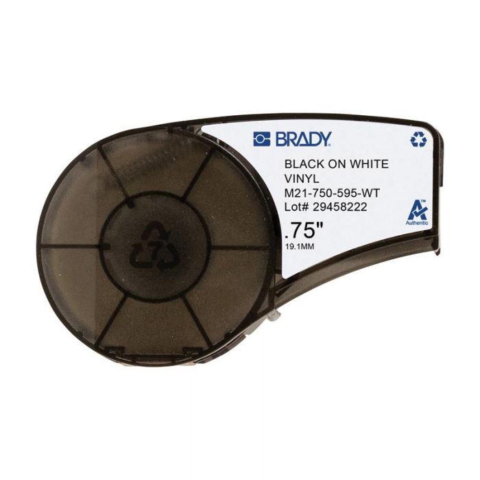 BMP21 Plus Series B-595 Indoor Outdoor Vinyl Labels, Black On White, 19.05mm x 6.4 Meters, 142797