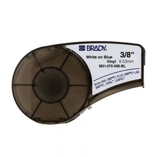 Picture of BMP21 Plus Series B-595 Indoor Outdoor Vinyl Labels, White on Blue,  9.53mm x 6.4 Meters, 142806