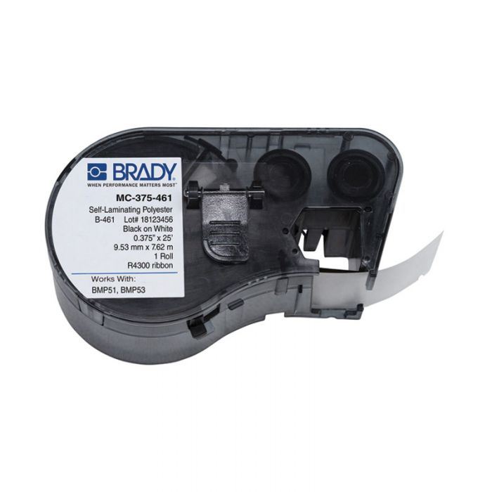 BMP51 BMP53 B-461 Self-laminating Polyester Laboratory Labels, Black/White, 9.53mm x 7.6 Meters, ( was 143284)170875