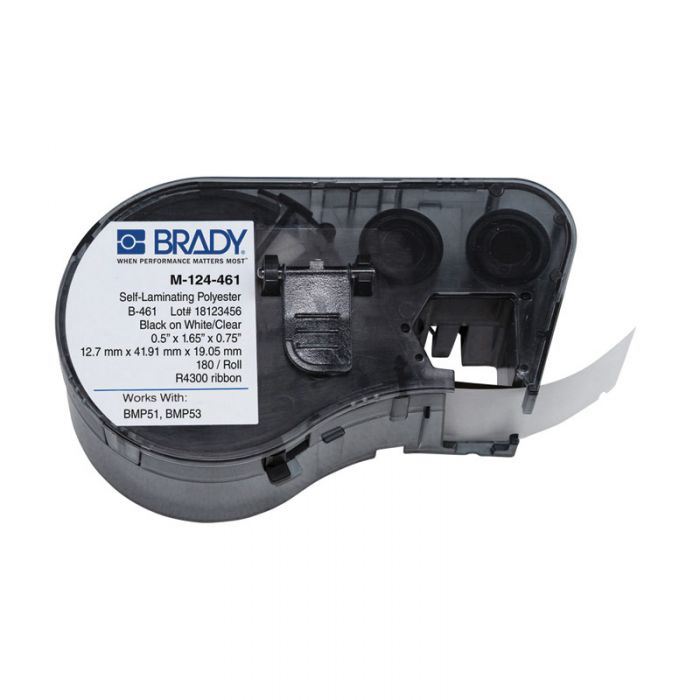 BMP51 BMP53 B-461 Self-laminating Polyester Laboratory Labels, Black/White, H12.7mm x W41.91mm, ( was 143285) 170766