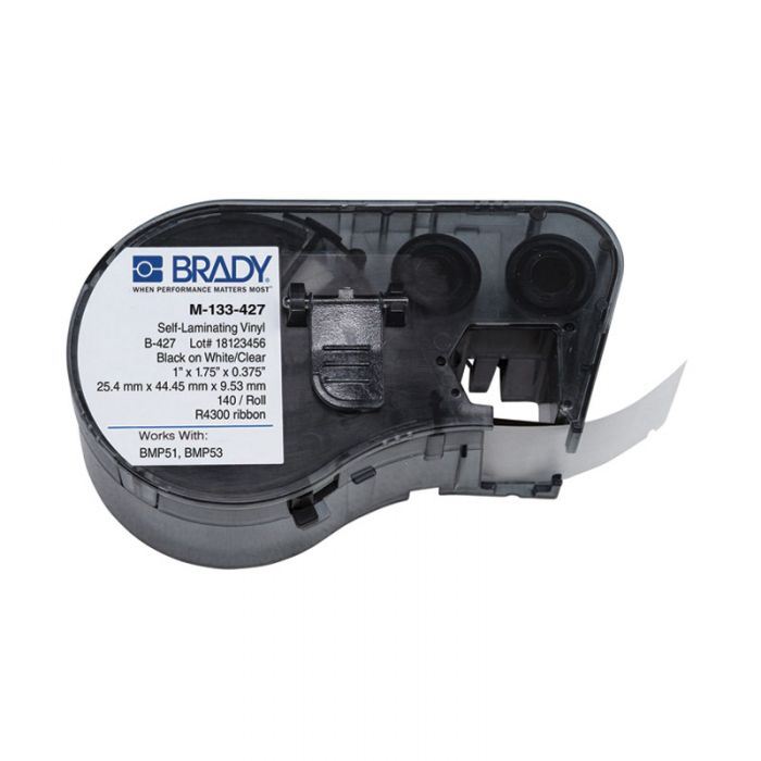 BMP51 BMP53 B-427 Self-laminating Vinyl Labels, Black/white, H25.4mm x W44.45mm, (was 143256), 170869