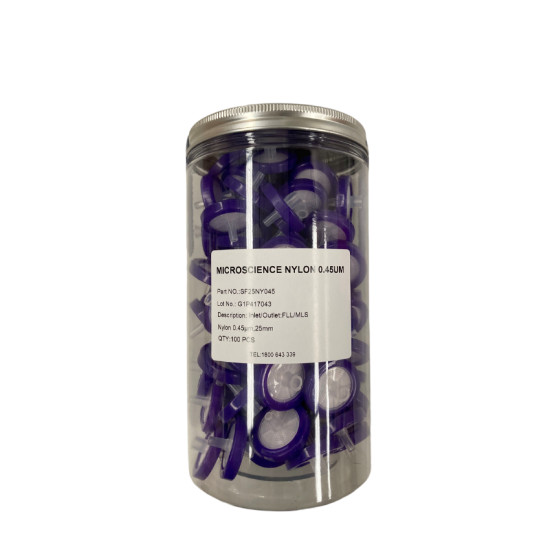 Picture of 25mm Nylon Syringe Filter 0.45um, Non-sterile, PP housing, bx100,  MS SF25NY045NS