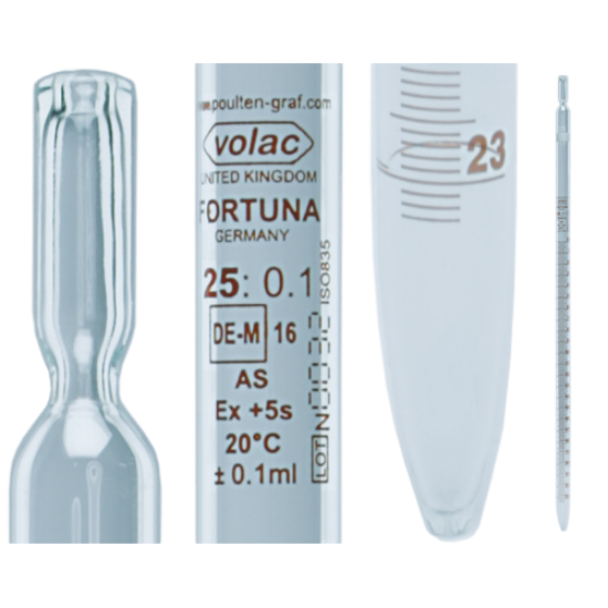 Picture of Graduated Pipette, VOLAC FORTUNA, 1 ml : 0.01 ml, total delivery, zero at top, capac, US385/WAC/A/5