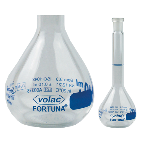 Volumetric Flask, clear glass, VOLAC FORTUNA, 250 ml, with TS 14/23, DE-M, US258/WAC/I/2