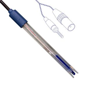 Picture of pH electrode mod. 201T DIN, range pH  0…14, temp. 0…+60 °C, Cable fix / DIN, with temperature sensor NTC 30 KΩ single Banana plug  50002052