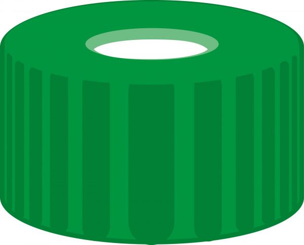 Screw closure, N 9, PP, green, center hole, Silicone white/PTFE red, 1.0 mm  702038 