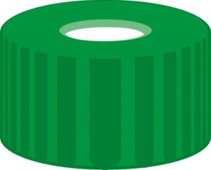 Picture of Screw closure, N 9, PP, green, center hole, Silicone white/PTFE red, 1.0 mm  702038 
