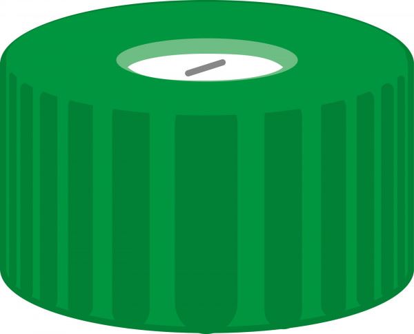 Screw closure, N 9, PP, green, center hole, Silicone white/PTFE blue, slit,1.0mm 702083 