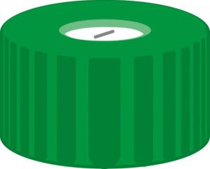 Picture of Screw closure, N 9, PP, green, center hole, Silicone white/PTFE blue, slit,1.0mm 702083 
