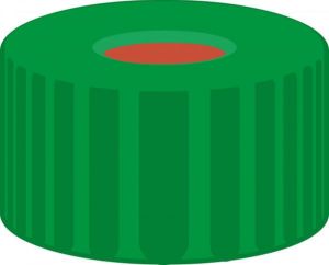 Picture of Screw closure, N 9, PP, green, center hole, Red Rubber/FEP colorless, 1.0 mm 702082