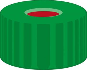 Picture of Screw closure, N 9, PP, green, center hole, PTFE red/Silicone w./PTFE red,1.0mm  702085 