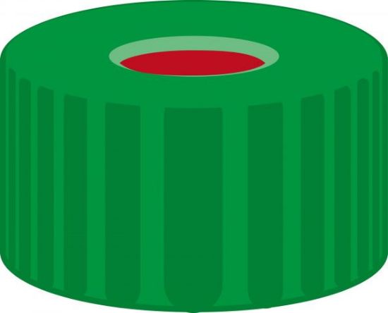 Picture of Screw closure, N 9, PP, green, center hole, PTFE red/Silicone w./PTFE red,1.0mm  702085 