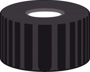 Picture of Screw closure, N 9, PP, black, center hole, Silicone white/PTFE red, 1.0 mm  702036 