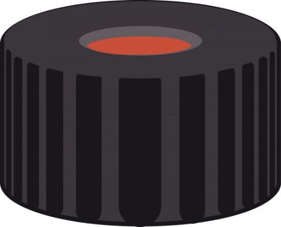 Picture of Screw closure, N 9, PP, black, center hole, Red Rubber/FEP colorless, 1.0 mm  702080 