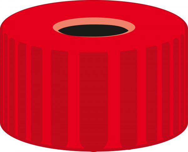 Screw closure, N 9, PP, red, center hole, no liner 702163