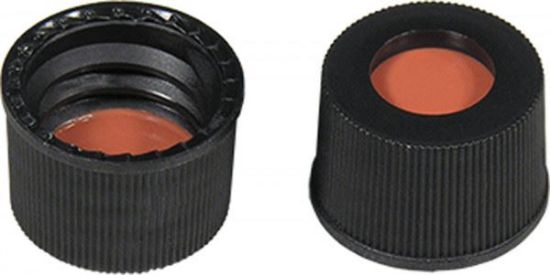 Picture of Screw closure (bonded), N 10, PP, black,center hole,Red Rubber/TEF colorl.,1.0mm 702044