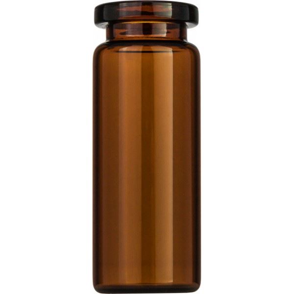 Crimp neck vial, N 20, 20.5x54.5 mm, 10.0 mL, flat bottom, flat neck, amber DIN 70216.36 
