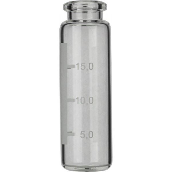 Crimp neck vial, N 20, 23.0x75.5 mm,20.0 mL,label,rounded bottom,bev. neck,clear 702540