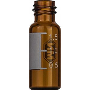 Picture of Screw neck vial, N 8, 11.6x32.0 mm, 1.5 mL, label, flat bottom, amber 702893