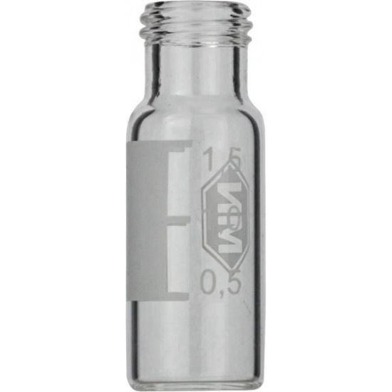 Picture of Screw neck vial, N 9, 11.6x32.0 mm, 1.5 mL, label, flat bottom, clear, silanized 702078