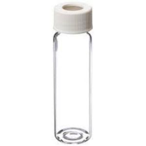 Picture of Precleaned - 40mL Clear Vial, 24-400mm Solid Top White Polypropylene Closure, PTFE Lined,pk100, 9-089-2