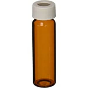 Picture of Precleaned - 40mL Amber Vial,  24-414mm Open Top White Polypropylene Closure,  .125" PTFE/Silicone Lined ,pk72, 9A-102-2