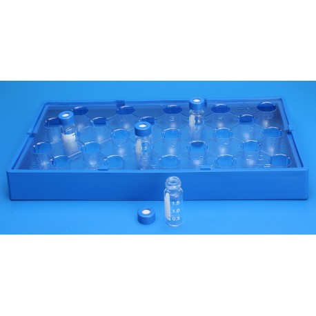 25 Position Insert Tray for Universal Vial Rack, to Hold 12mm Tapered, Flat & Round Bottom Vials, made from Clear PETG  9601-12