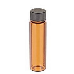 Picture of 3 Dram, Amber 19x65mm Vial, 15-425mm Thread, Black Polypropylene Open Hole Cap, PTFE/Silicone Lined 812030-1965A