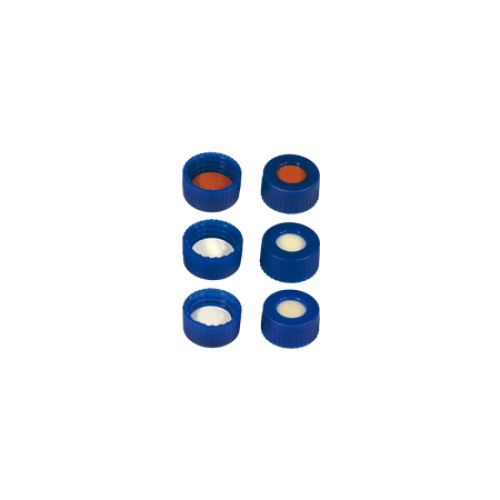Screw closure (bonded), N 9, PP,blue,center hole,Silic. beige/PTFE w.,slit,1.3mm  702027